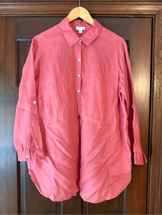 J. Jill Tops - J. Jill Coral Mother of Pearl Button-Front Tunic Shirt